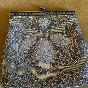 Silver Beaded Vintage Clutch w/ AB Crystals